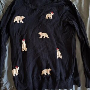 LOFT Navy Sweater with Festive Polar Bear Design